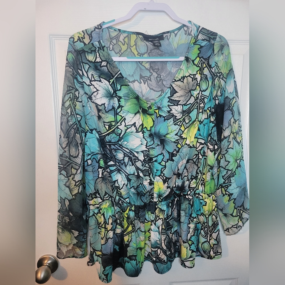 Style And Co 2x Womans Plus Top Blouse Pullover Short Sleeve Floral